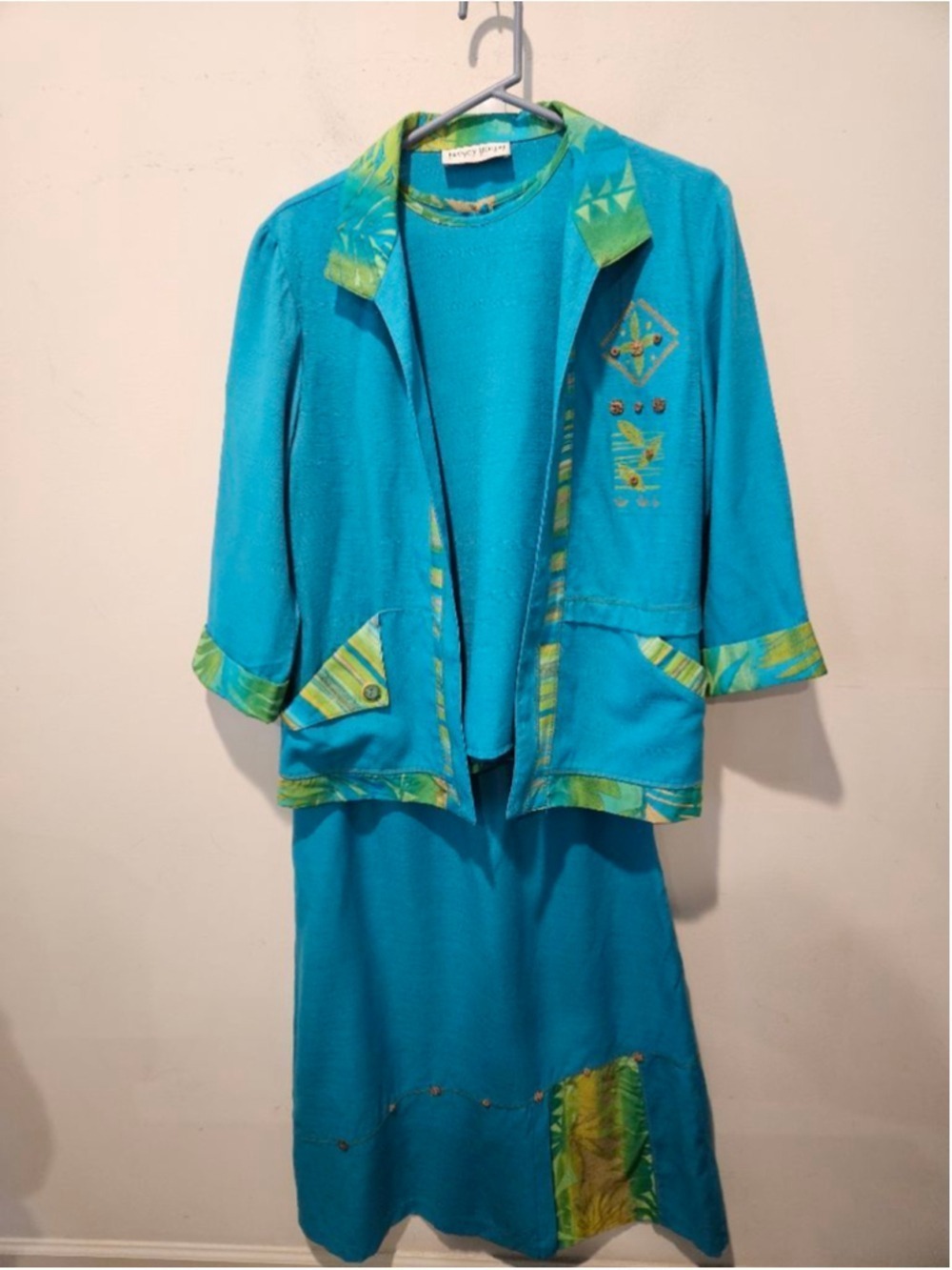 Women's NANCY BOLEN CITYGIRL Vintage 3-Piece Skirt Set Size 12 Teal Green